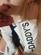 Baby's new shirt, just so she doesn't forget who owns her 