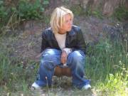 Blonde loves peeing places