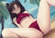 Tohsaka's swimsuit underboob