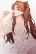 Tohsaka enjoying some watermelon