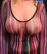 The wife's sexy tits in a sheer top