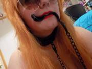 I like to hold my leash in my mouth since I don't have an owner [F]