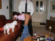 She's embarrassed. Is the dog showing sympathy?