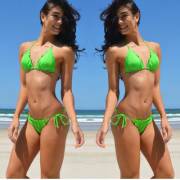 Double green bikini beauty