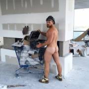 Naked on a building site