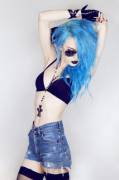 Blue hair, black lips