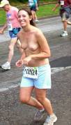 Topless runner