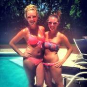 College cuties by the pool.