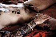 NSFW!! No idea who this is, but his tattooed dick makes me smile! 