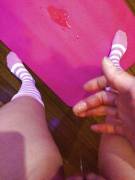 all over her yoga mat