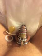 My cage &amp; pacifier for scale; staying diapered and chaste while my gf plays this weekend :)