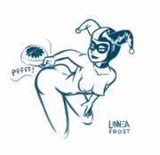 Harley Quinn filling up a whoopie cushion [LinneaFrost]