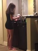 My wife getting ready for the swingers club.