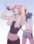 Sakura and Hinata working out.