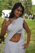 Busty in white saree