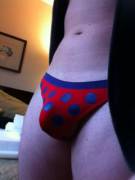 Red with purple polkadots