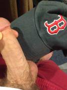 my cock & a RedSox hat