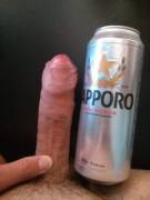 Me vs tallboy can of Sapporo