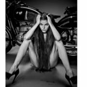 Inga Volkosh and a motorcycle