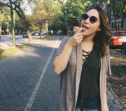 Violett Beane with an ice cream