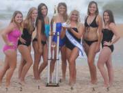 Beauty contestants on the beach