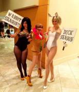 Monika Lee, Riddle, & Katie George as Daffy Duck, Elmer Fudd, & Bugs Bunny