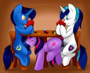 Twilight under the table [Shining Armor][Night Light][blowjob][incest] (artist: ambris)