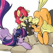 Group effort [Twilight][Applejack][Applebloom][M/F][blowjob][group][pov]