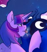 Twilight and the moon [Princess Luna][F/F] (artist: arnachy)