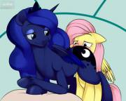 Fluttershy licks Princess Luna's plot [F/F] (artist: kloudmutt)