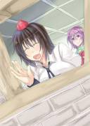 On one end, she's saying goodbye. On the other end, she's saying hello. [Yuri] [Booty]