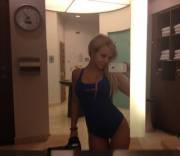 Smiling in a swimsuit