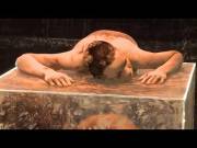 Two naked ladies, some mud, and a perspex cube